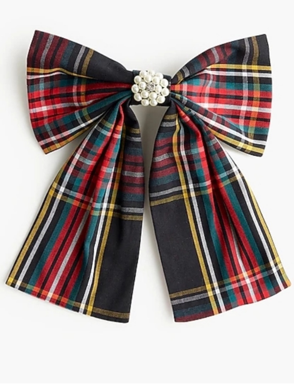 J. Crew Women’s /Girls Tartan Plaid Oversized Bow Pearl Cluster Barrette
